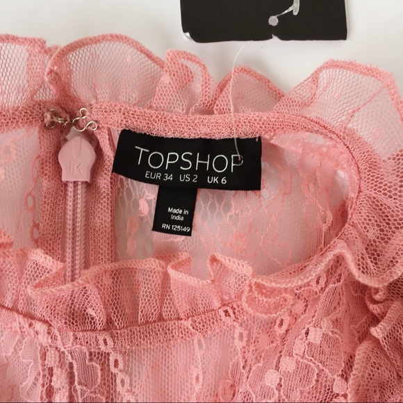 Topshop Pink Lace Ruffle Flute Mini Dress Bell 2 - Picture 3 of 5